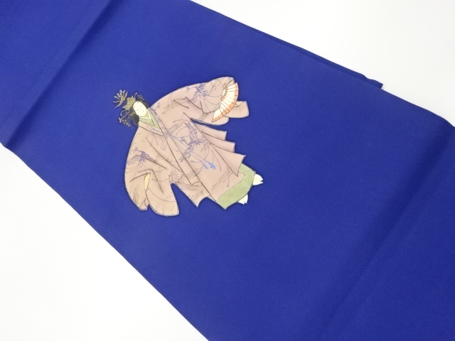 塩瀬手描き能芸者模様開き名古屋帯（額縁仕立て）